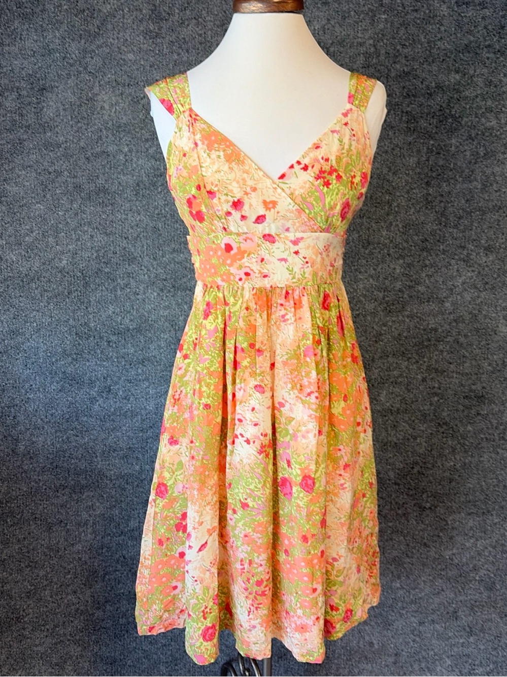 Plenty by Tracy Reese Peach, Pink & Green Floral Wrap Midi Dress